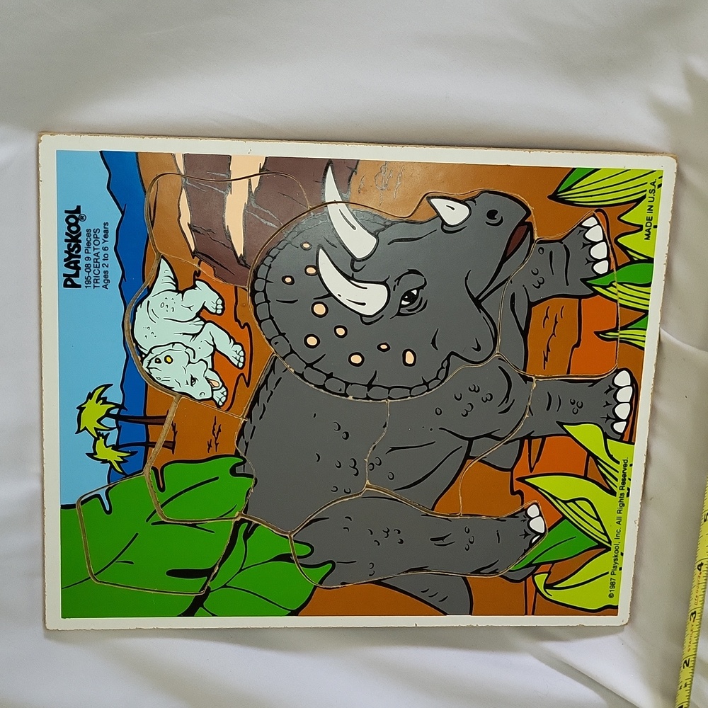 Playskool Triceratops Frame Puzzle vintage 1987 good used condition